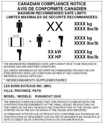Compliance notice for a pleasure craft measuring less than 6 metres