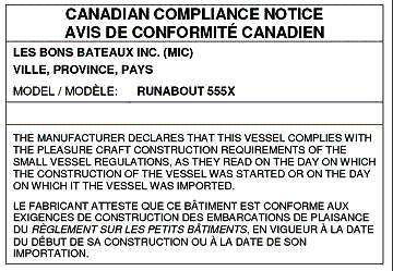 Compliance notice for a pleasure craft measuring more than 6 metres