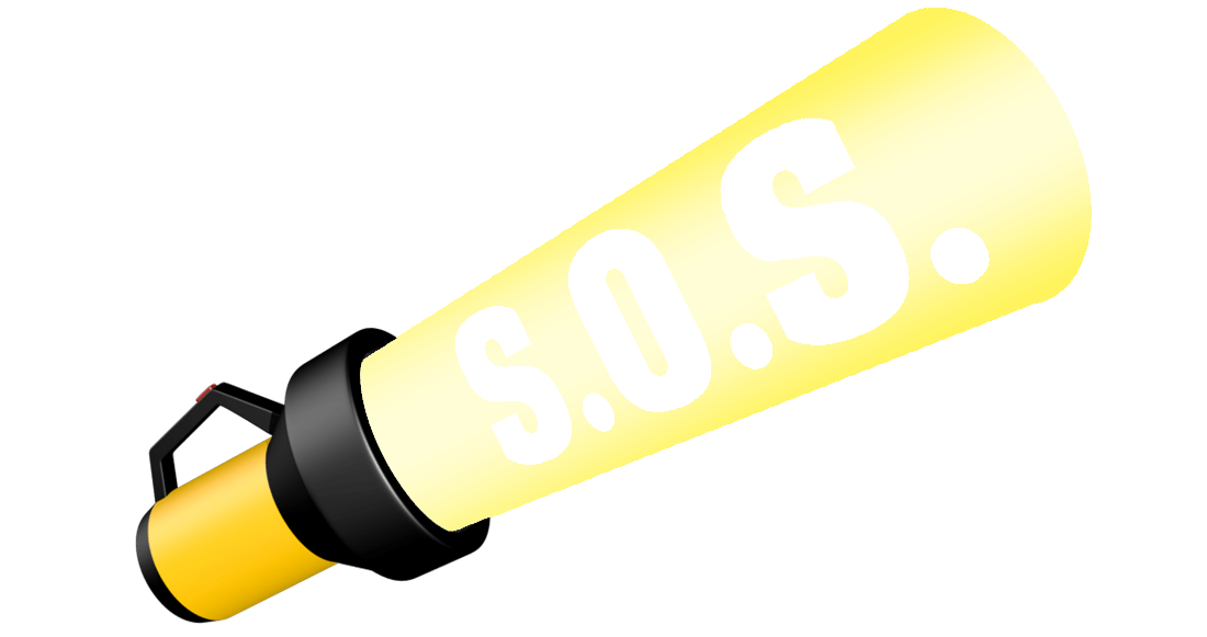S O S (…---…) in Morse code or possibly using a flashlight