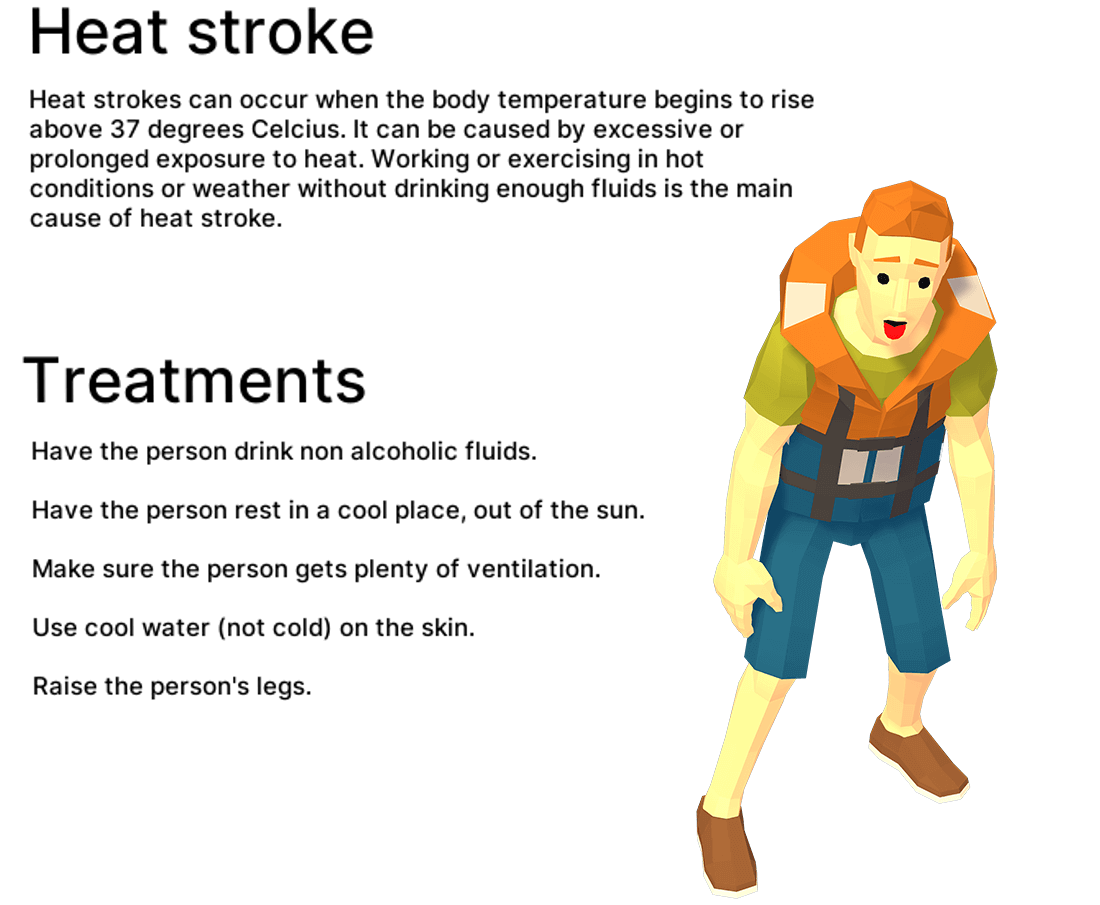 Heat stroke / Heat exhaustion / symptoms treatment response