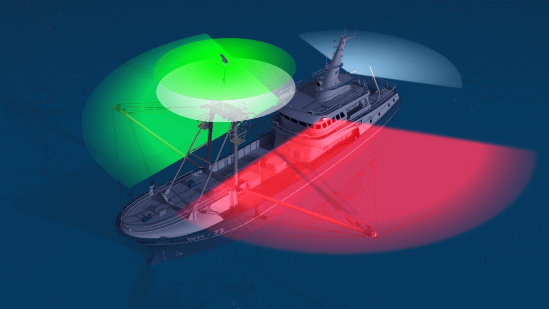 Navigation lights for a vessel engaged in trawling