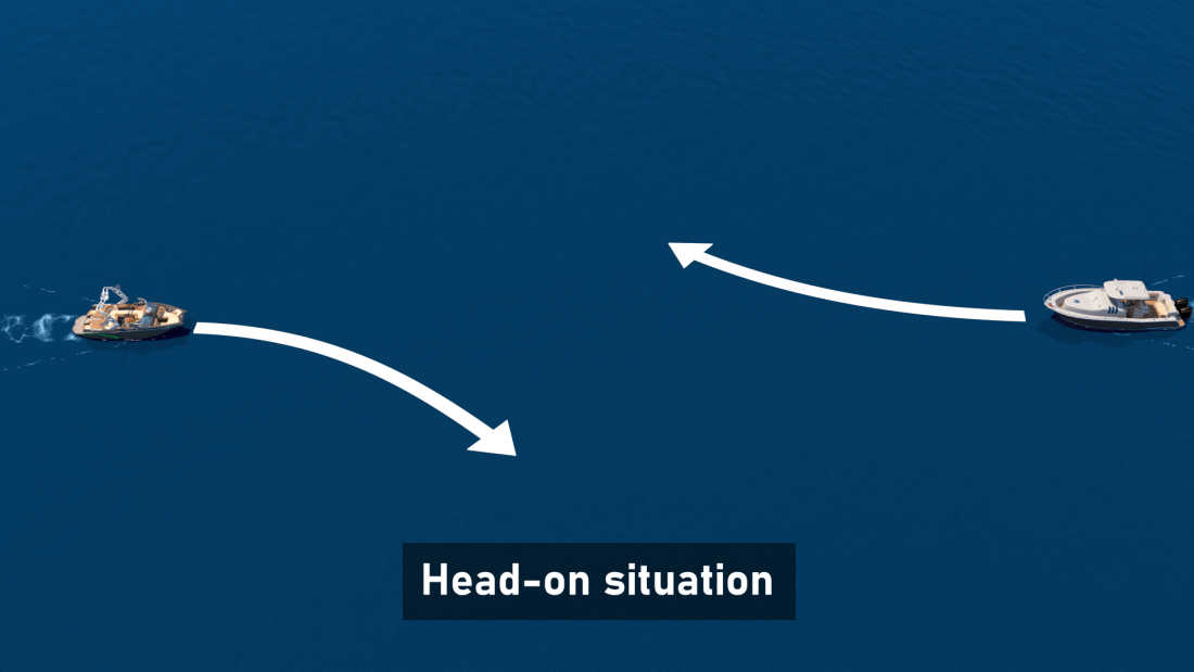 what should the operators of two powered vessels do that approach each other in a head on situation?