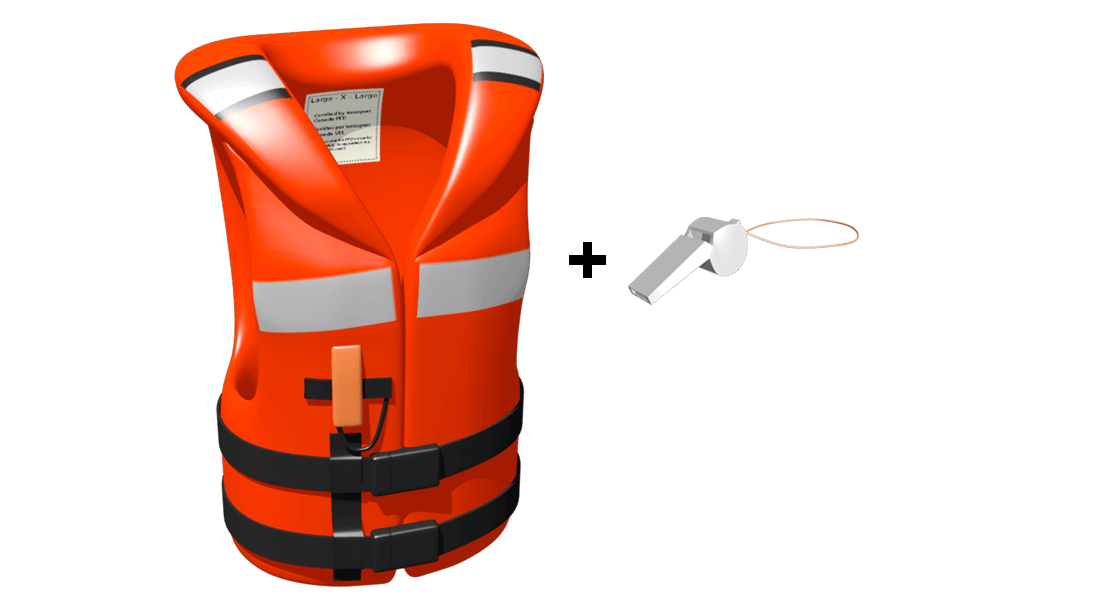 Wear a Personal Flotation Device (PFD) with a whistle