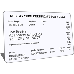 North Caroline registration certificate for a boat
