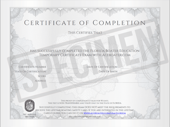 Temporary Certificate - Florida - Specimen