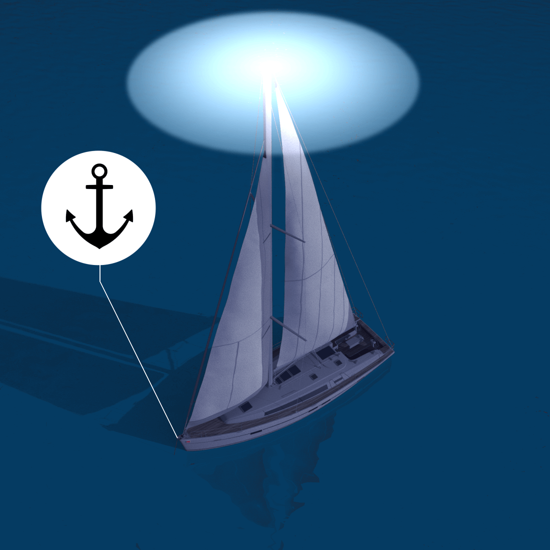 Anchored sailing boat - navigation lights