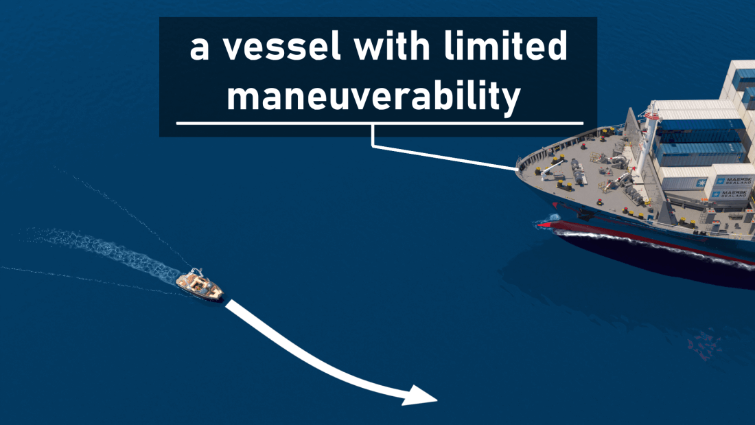 What action must be taken by recreational vessels when meeting a large ship?