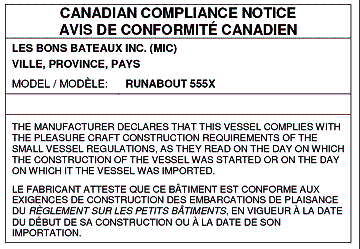 Compliance notice for a pleasure craft measuring more than 6 metres