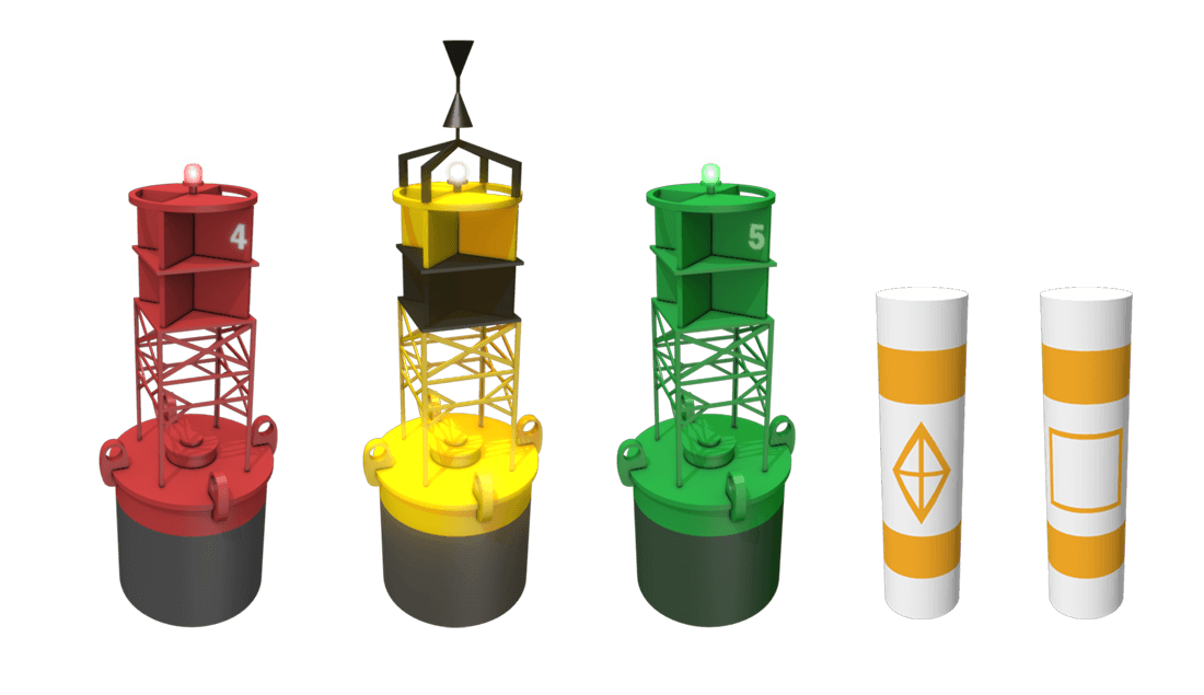 Non-lateral buoys and markers
