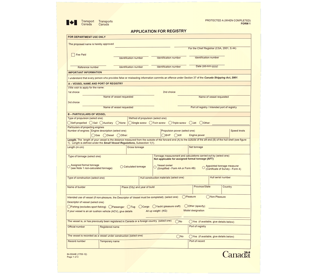 Vessel registration form