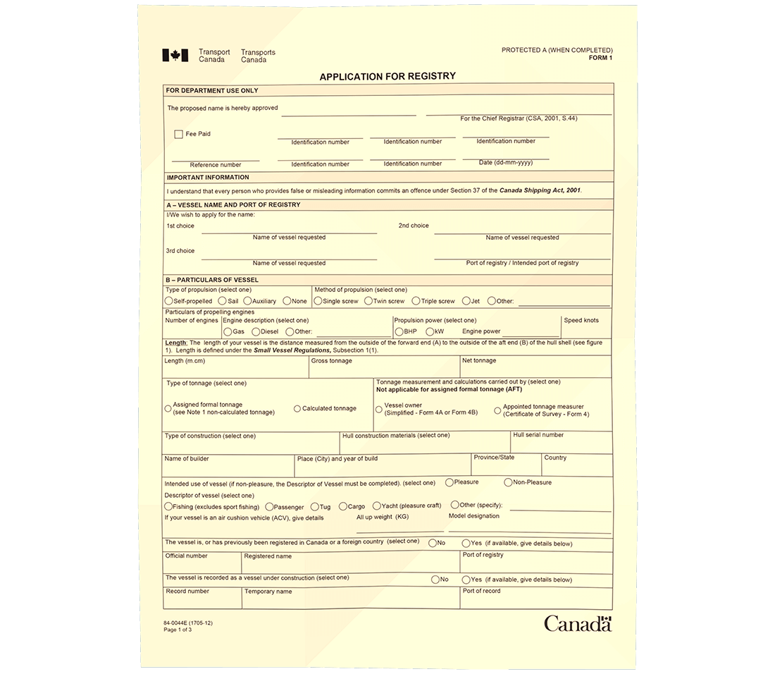 Boat Registration Transport Canada